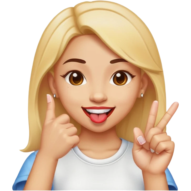 Light skin girl with tongue out and middle finger up emoji