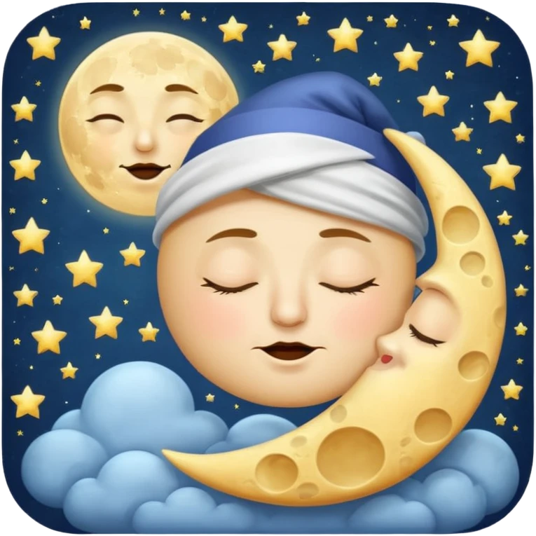 cartoon moon with sleepy face and nightcap emoji