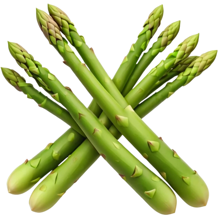 green asparagus bundle, tight tips, firm stalks, color fades from bright green to pale at base, smooth with vertical ridges, natural color variation, stems aligned, unpeeled, slightly curved, no extras, soft lighting, emoji scale emoji