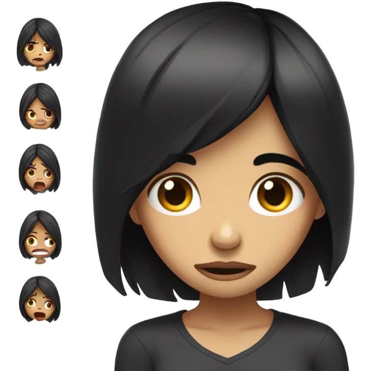 Girl with black hair crying emoji