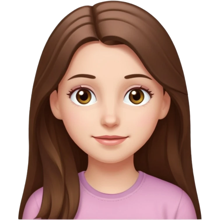 happy white long brunette hair girl with hazel eyes in light pink with a thought level emoji