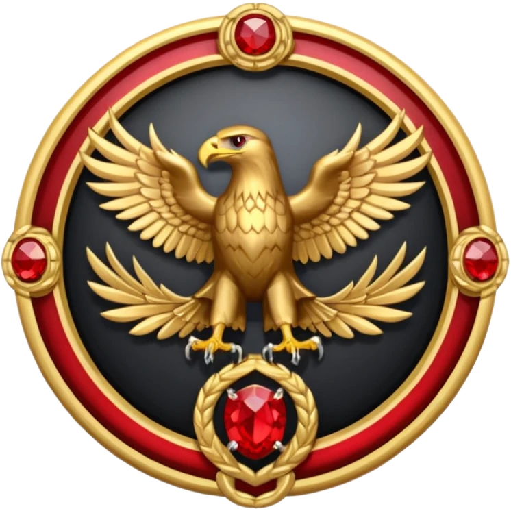Golden eagle with two heads crest / brosch in a circle with red gems and no background emoji