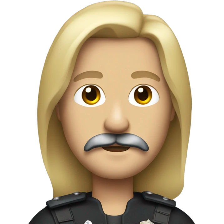 make a  police officer with long hair, leather jacket, machete moustache emoji