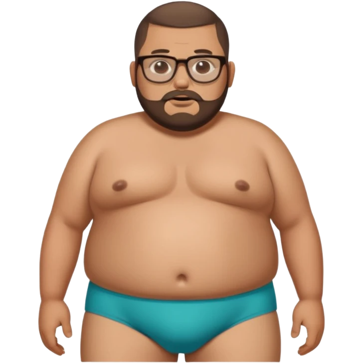 A morbidly obese, fat standing shirtless mexican guy in his boxers with a buzzcut, a beard, and glasses emoji