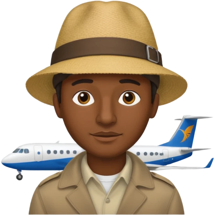 Visage homme créole réunionnais avec chapeau arrive avion emoji