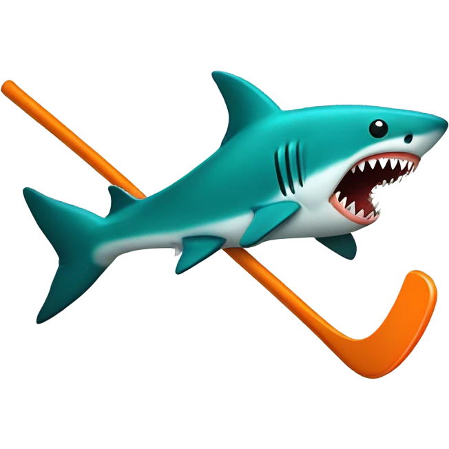 Teal shark biting orange hockey stick emoji