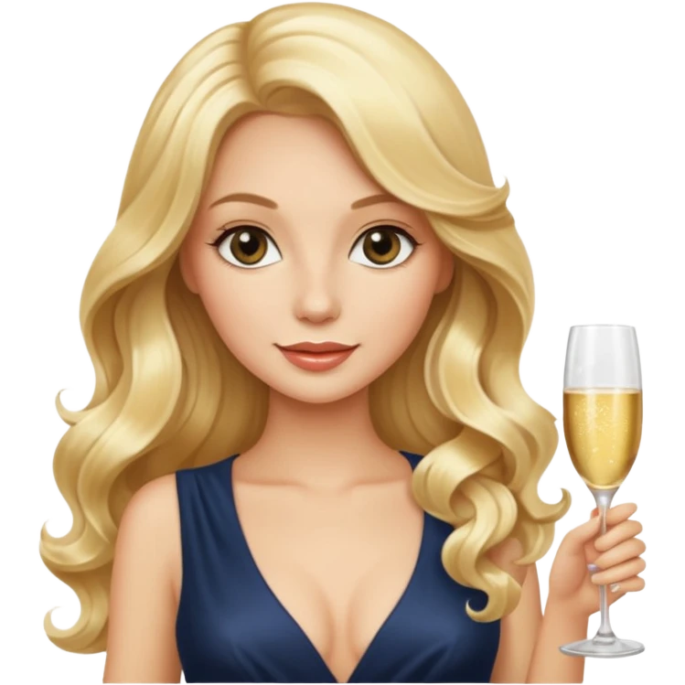 Glamorous blonde lady holding champagne bottle, long hair emoji