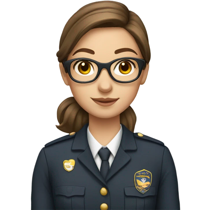 Pretty girl in uniform with brown hair and clear glasses  emoji