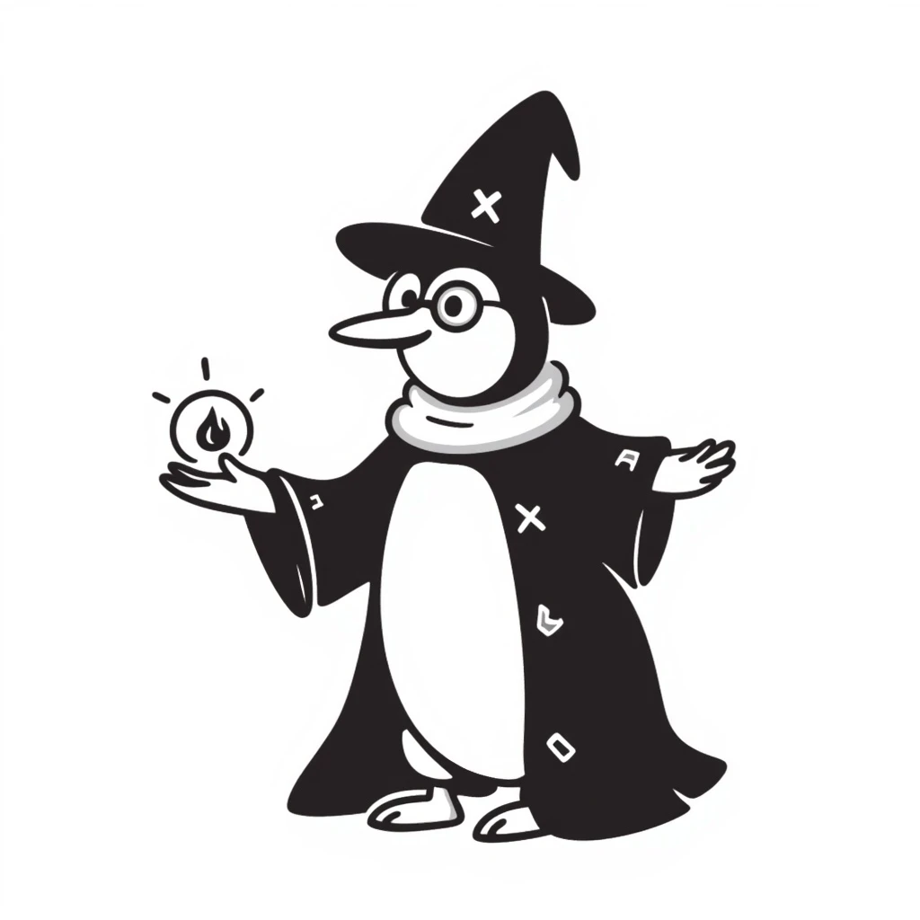 A penguin wizard wearing glasses emoji