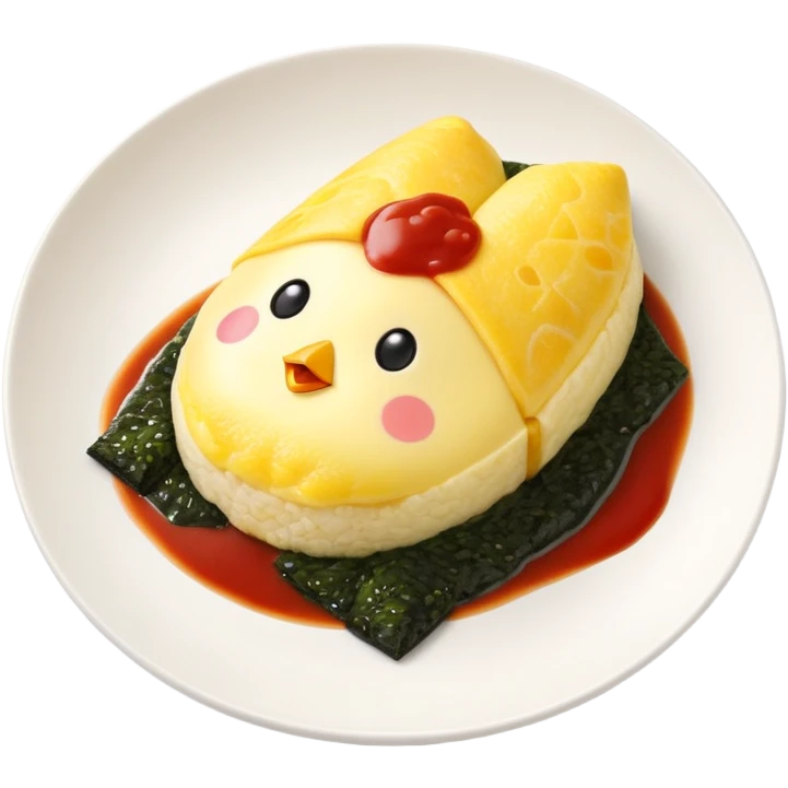 Japanese omurice with cute yellow chick face on top emoji