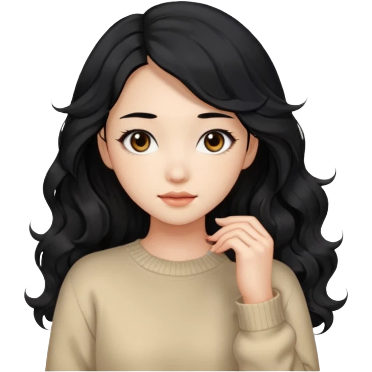 Beautiful girl,Black hair, wavy long hair,Black eyes,Chinese, beige sweater  emoji