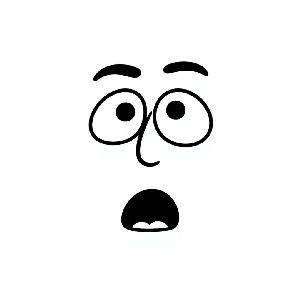 hand-drawn doodle of a suspicious face with exaggerated shocked expression emoji