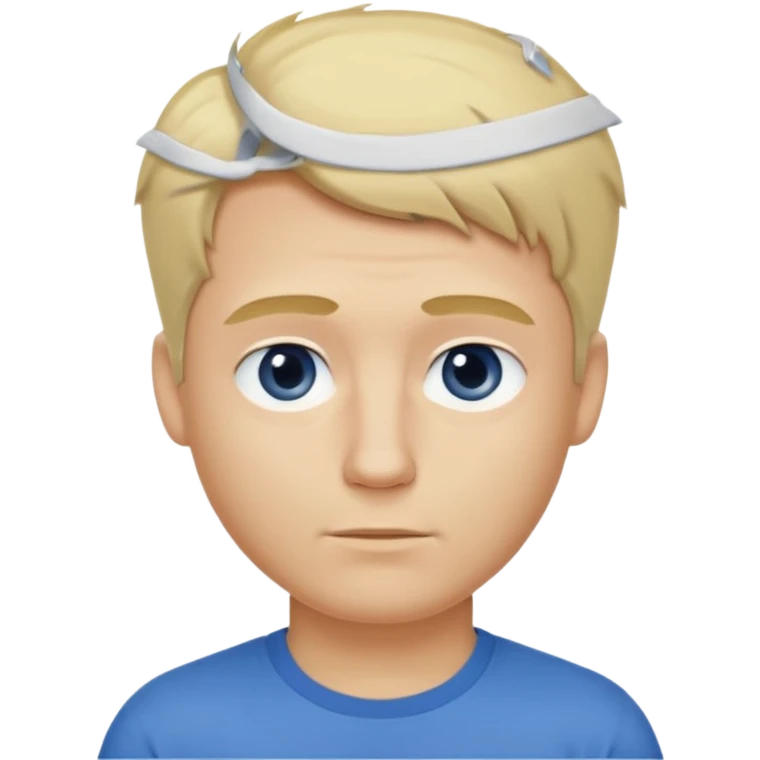 Crée l’emoji d’un homme blond , cheveux court mais un peu de cheveux sur le dessus , yeux bleus , nez avec une bosse, grain de beauté dans le cou. TEE shirt blanc  emoji