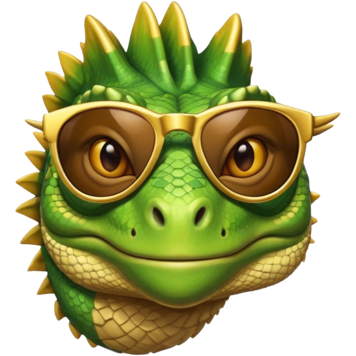 rich capitalist iguana head with golden glossy sunglasses emoji