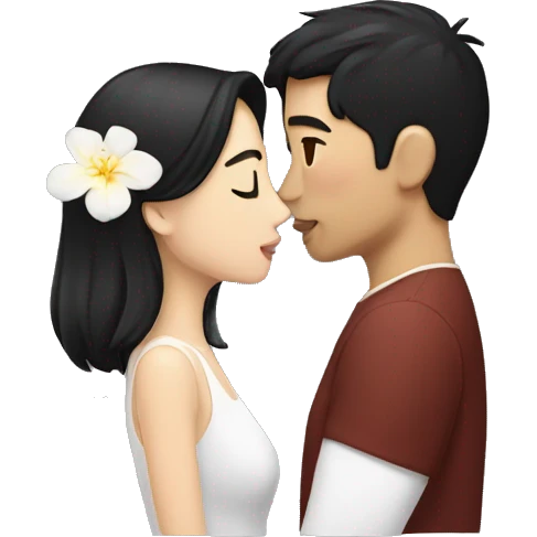 asian black hair man, kissing, white woman dark hair emoji