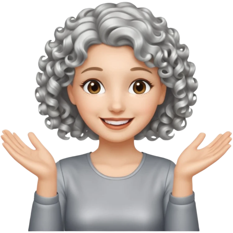 silver, short, wavy-haired with curls, smiling pretty lady, silver top, clapping hands

 emoji