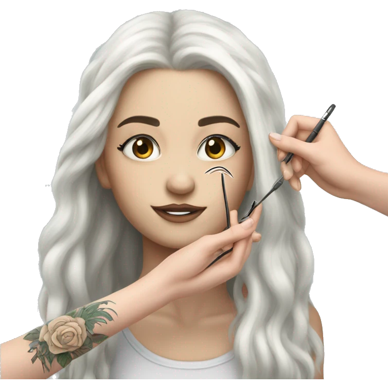 Long haired white tattooed girl putting eyelashes on another girl  emoji