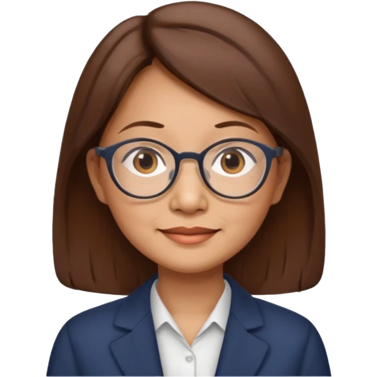 asian female accountant with eyeglasses, round face, brown hair, no tie, 63 years old emoji