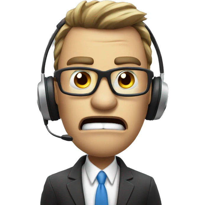 Angry sales agent making a sales call wearing a headset angry face saying wrong words emoji