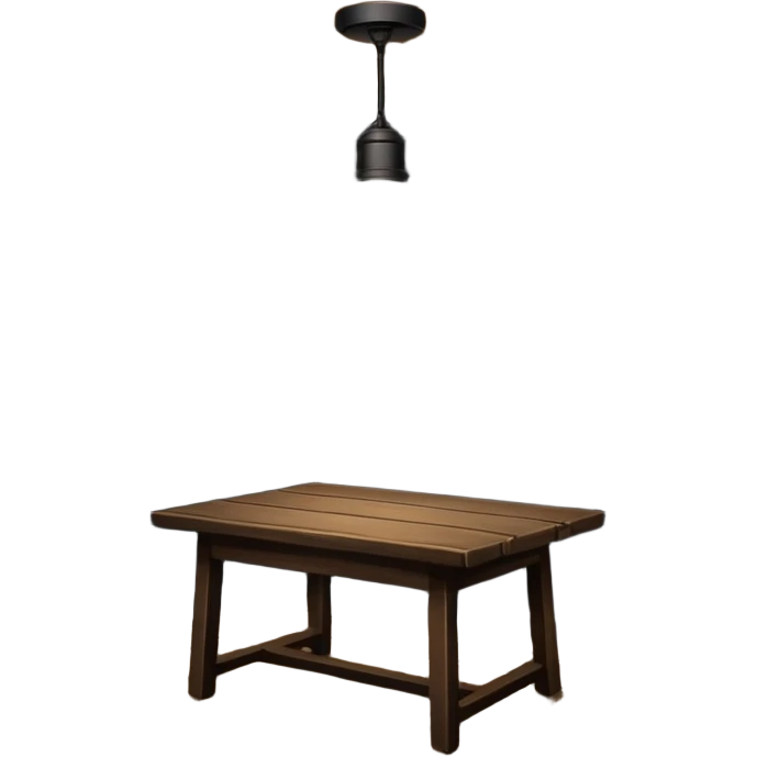 A dark room  with old table and over light  emoji