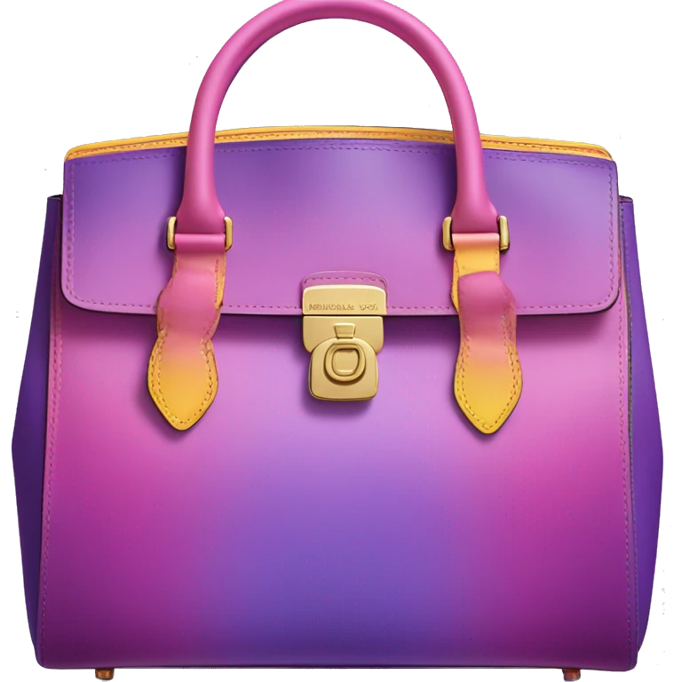 Realistic front facing pair of purple pink yellow ombre Michael Kors satchel purse isolated.  emoji
