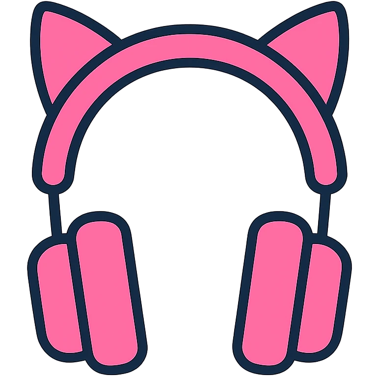 clean modern icon style pink headphones with pink cat ears emoji