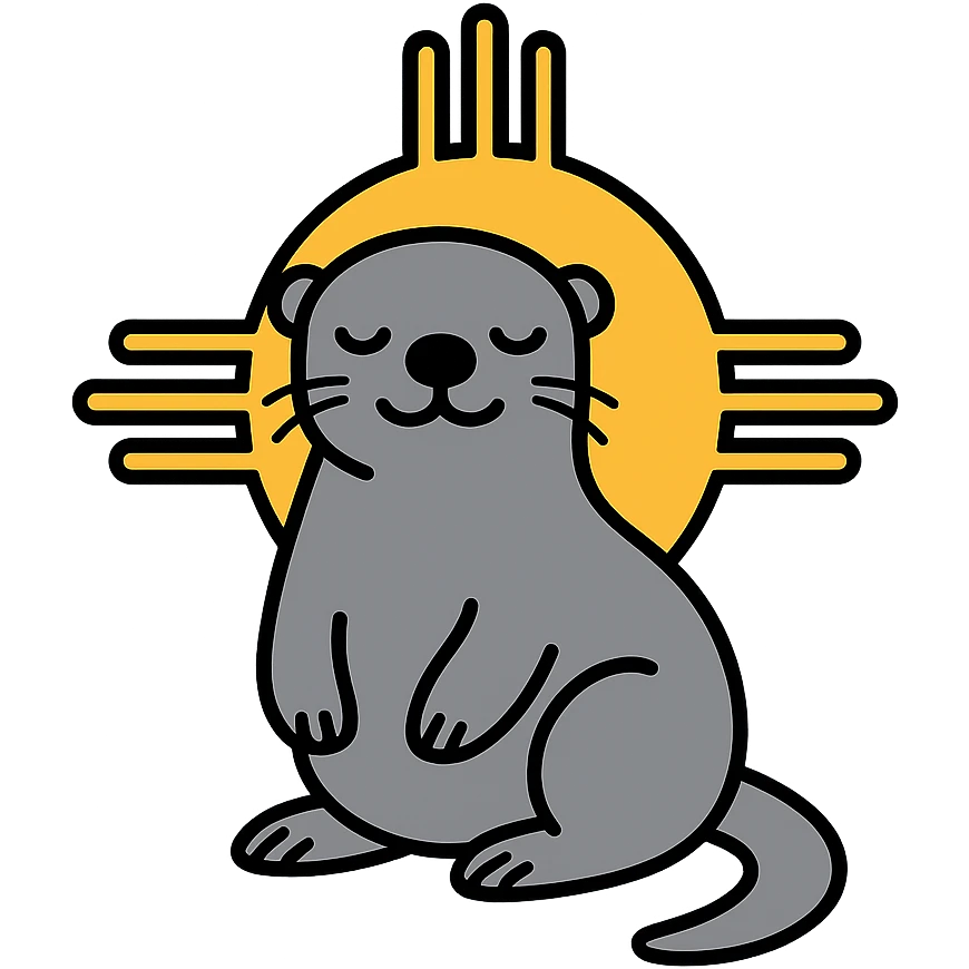 Change the background to blue, keep the grey sea otter and Zia symbol bold and simple. emoji