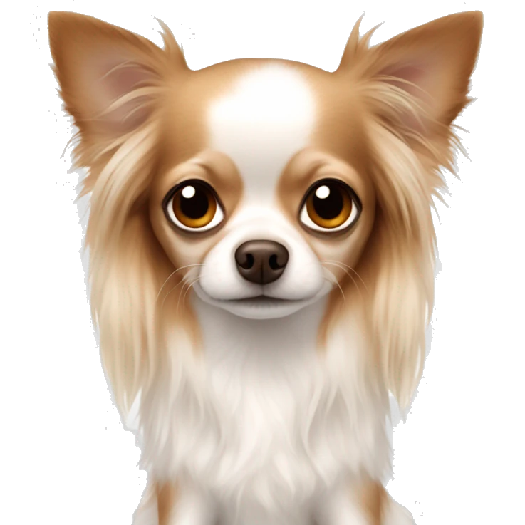 Long-haired white Chihuahua with reddish brown markings wearing pajamas emoji