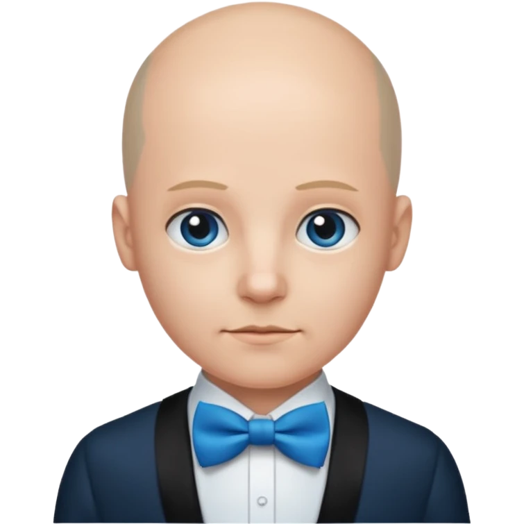 Bald with blue bow tie, balck dress emoji