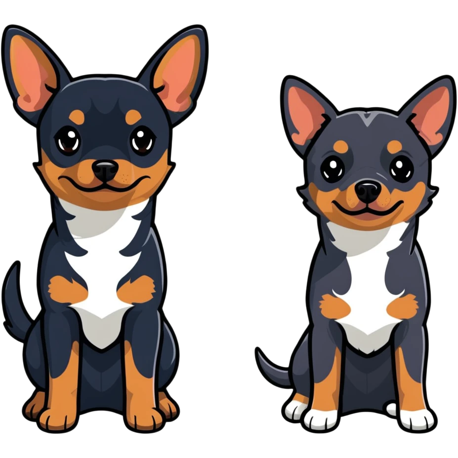two dark-colored shepherd dogs and a dark-colored miniature pinscher Chihuahua together emoji