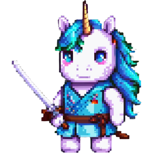 unicorn portrait holding a katana emoji