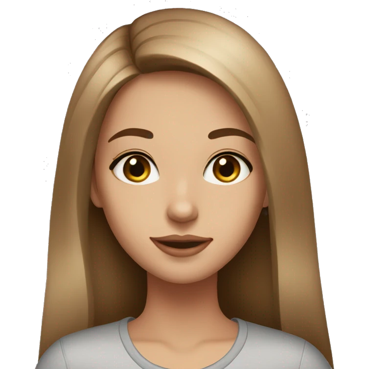 girl, straight long light brown hair, gray eyes, makeup emoji
