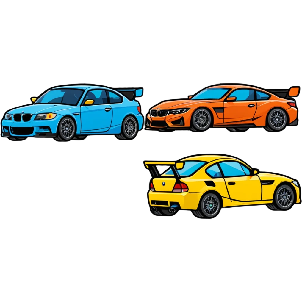 Honda and BMW cars racing, playful rivalry theme emoji