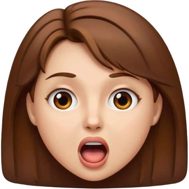 Woman brown hair. Mouth open. Not smiling emoji