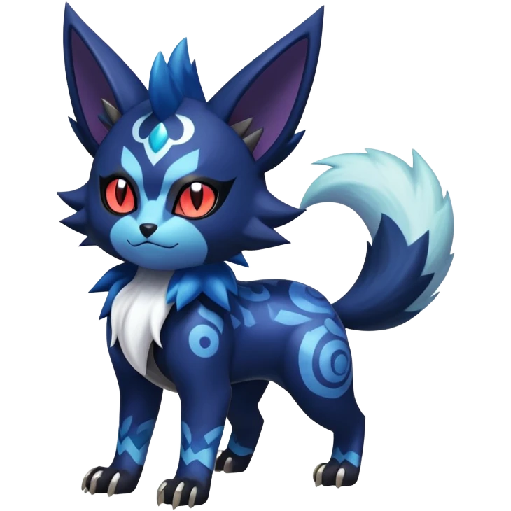 Shiny Evil mExotic Badass Colorful Ethereal Royal Mysterious Gothic Meowstic-Zorua-Litten-Noibat-Pokémon-Fakémon-hybrid-creature (full body) with pattern-markings emoji