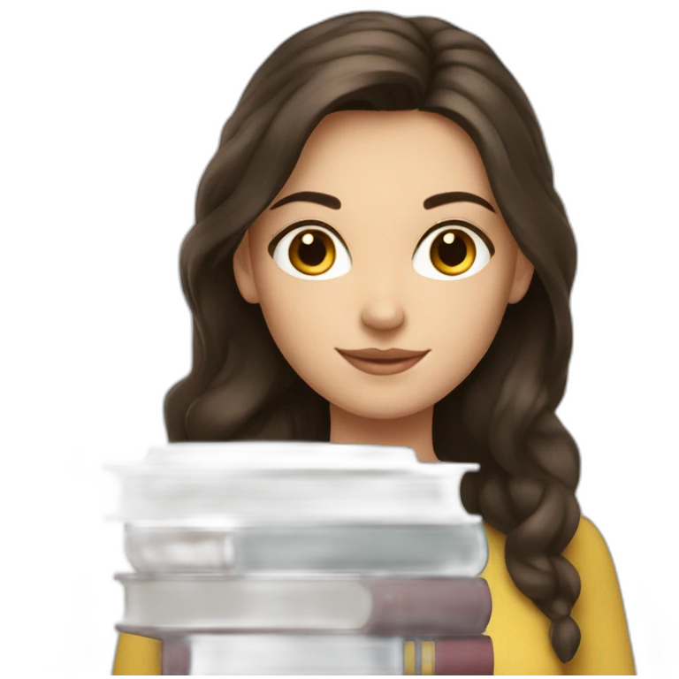 Brunette white beautiful girl with books emoji