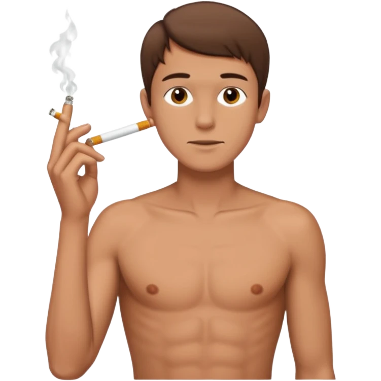 Shirtless thin man with a cigarette and short brown hair emoji