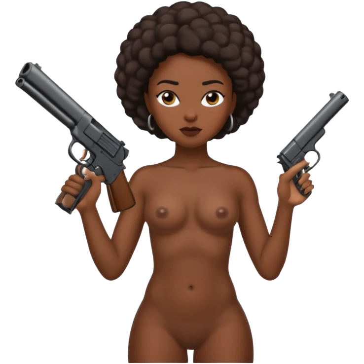 A naked black female with a gun emoji
