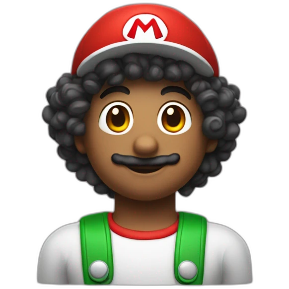 white skinned person with curly hair and super Mario cap emoji