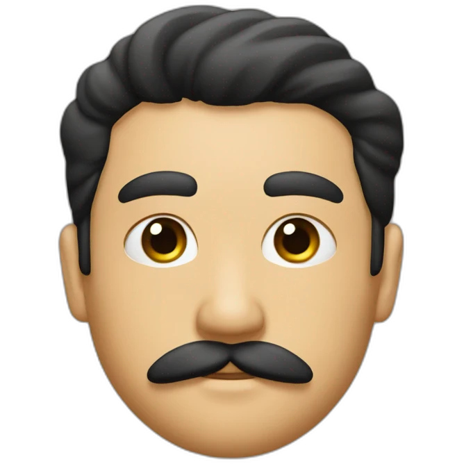 Fat, eye black, hair black, thin mustache think, emoji