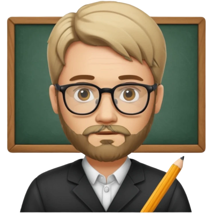 un escritor con barba y cabello medio largo raya en medio, escribiendo emoji