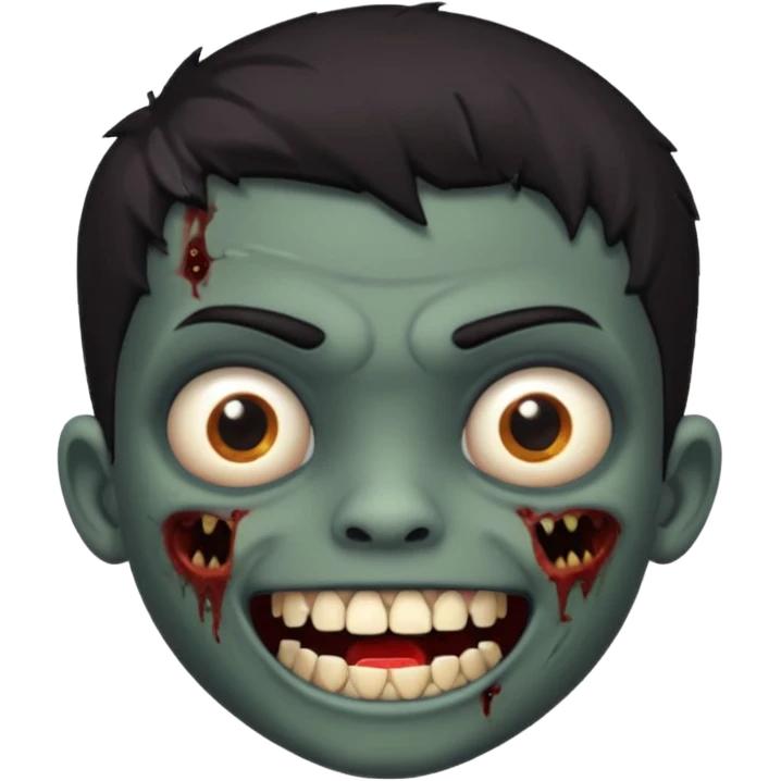 Make a boy zombie dark skin and short black 4c hair, showing a grilz teeth emoji