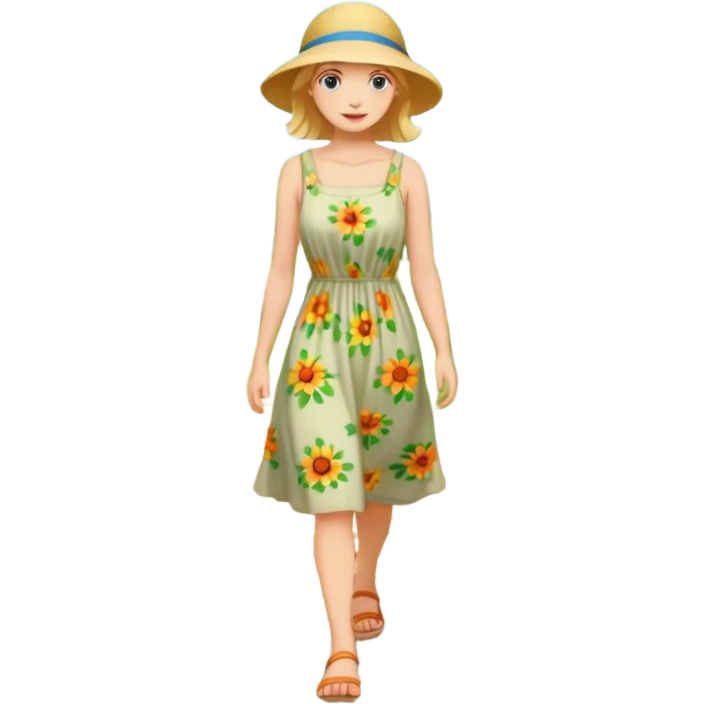 somone walking in a garden on a path with flower and trees around her emoji