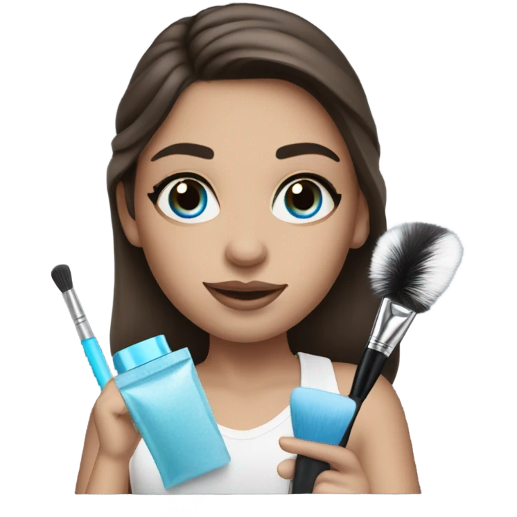 Brunett white girl with blue eyes and makeup kit emoji