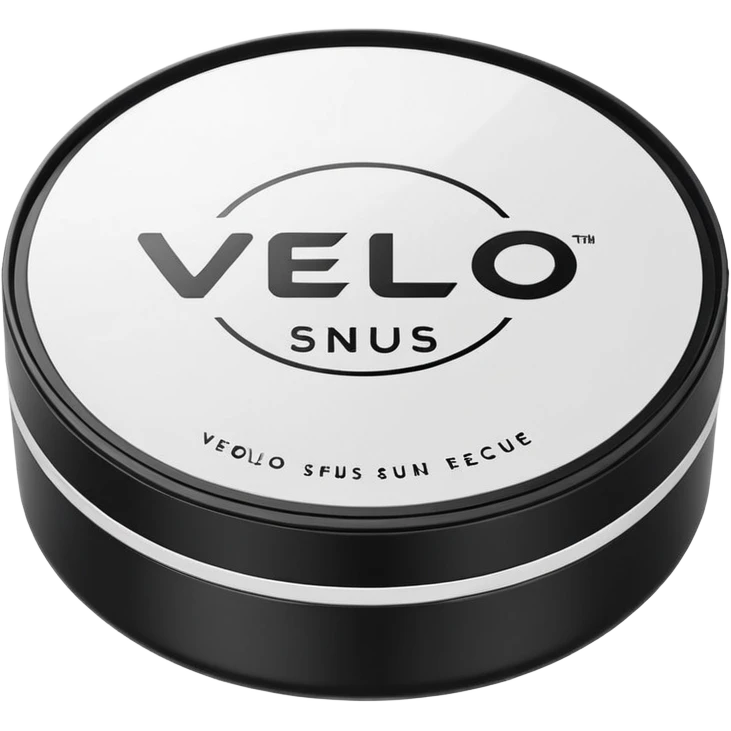 Create an emoji-style illustration of a regular VELO snus can. The can should be round, sleek, and minimalistic, with a white plastic lid and the VELO logo clearly visible. Keep the design clean and simple, matching typical emoji aesthetics, with subtle shadows and a smooth 3D look. emoji