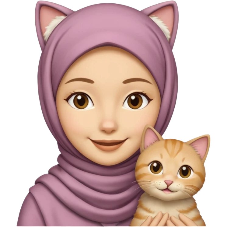 wanita berhijab dengan kucing emoji