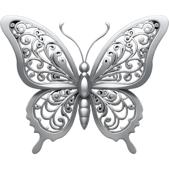 Black and silver filigree butterfly, 3D, extremely detailed design emoji