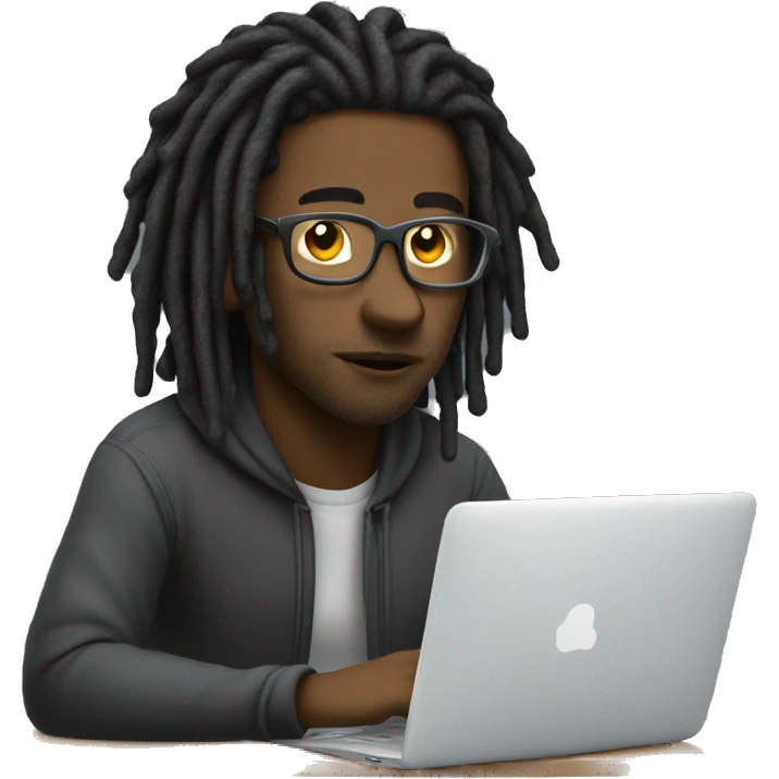 Black-guy-with-dreads-wearing-trackstuit-sitting-down-on-chair facing-foward-focused-on-laptop-computer- emoji