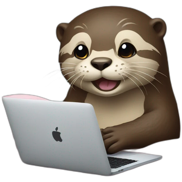 female otter use a macbook while against a pillow emoji