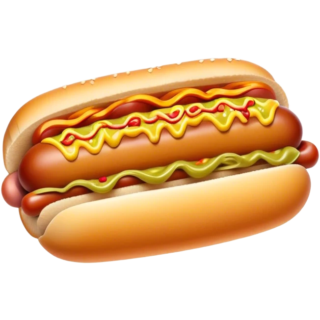 Cinematic Realistic Hot Dog Dish Emoji, featuring a classic hot dog in a bun topped with mustard and relish rendered with crisp textures and vibrant, dynamic lighting. emoji
